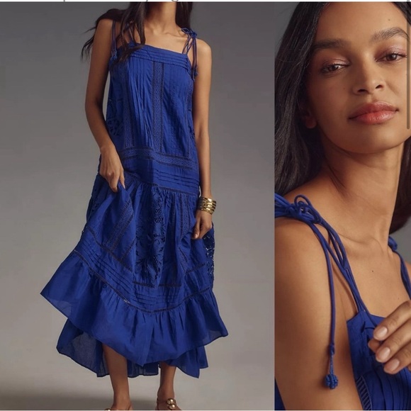 Farm Rio Blue Lace Sleeveless Maxi Dress NWT - Picture 2 of 10